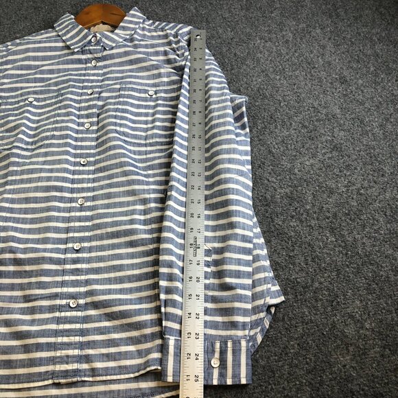 Duluth Trading Shirt Womens Large Blue Free Range Chambray Organic Cotton Button - Picture 5 of 8